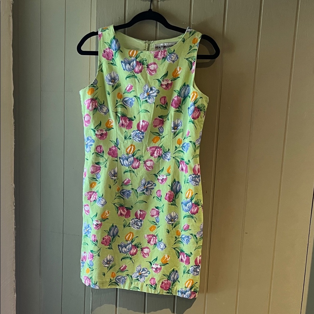 Mix Nouveau Green Floral Sleeveless Vintage Dress Size 4P